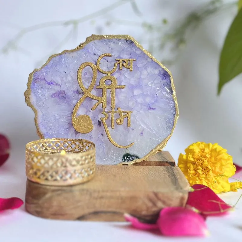 Jai Shri Ram Handcrafted Agate Religious Accent With Tealight Candle Holder - Purple media 4