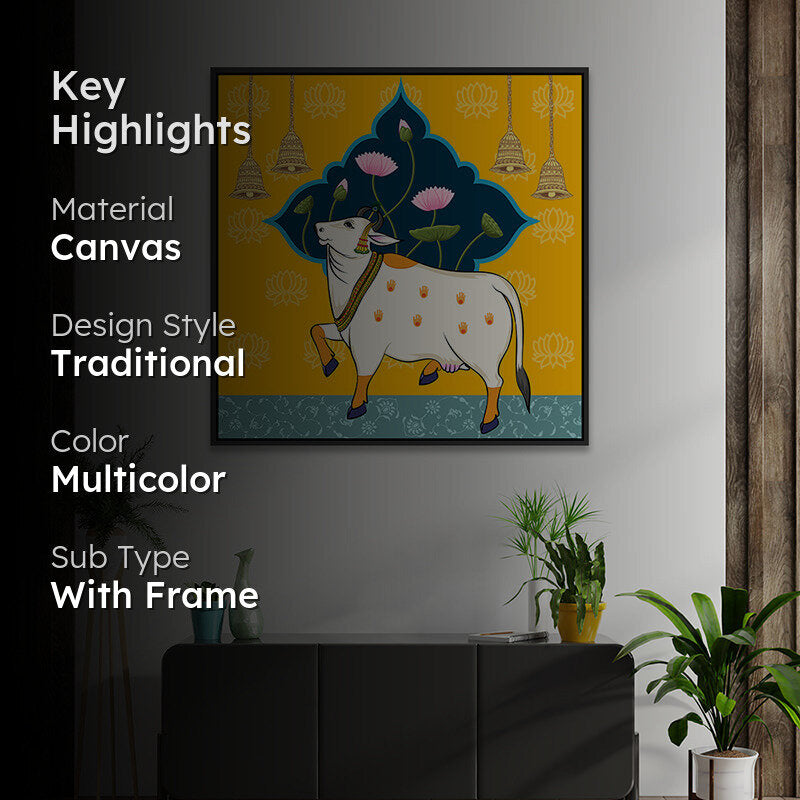 Sacred Cow Canvas Wall Painting With Frame - Black media 2