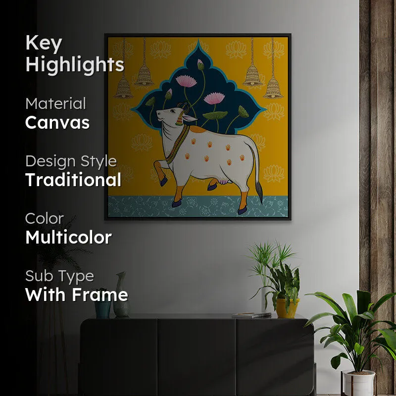 Sacred Cow Canvas Wall Painting With Frame - Black media 2