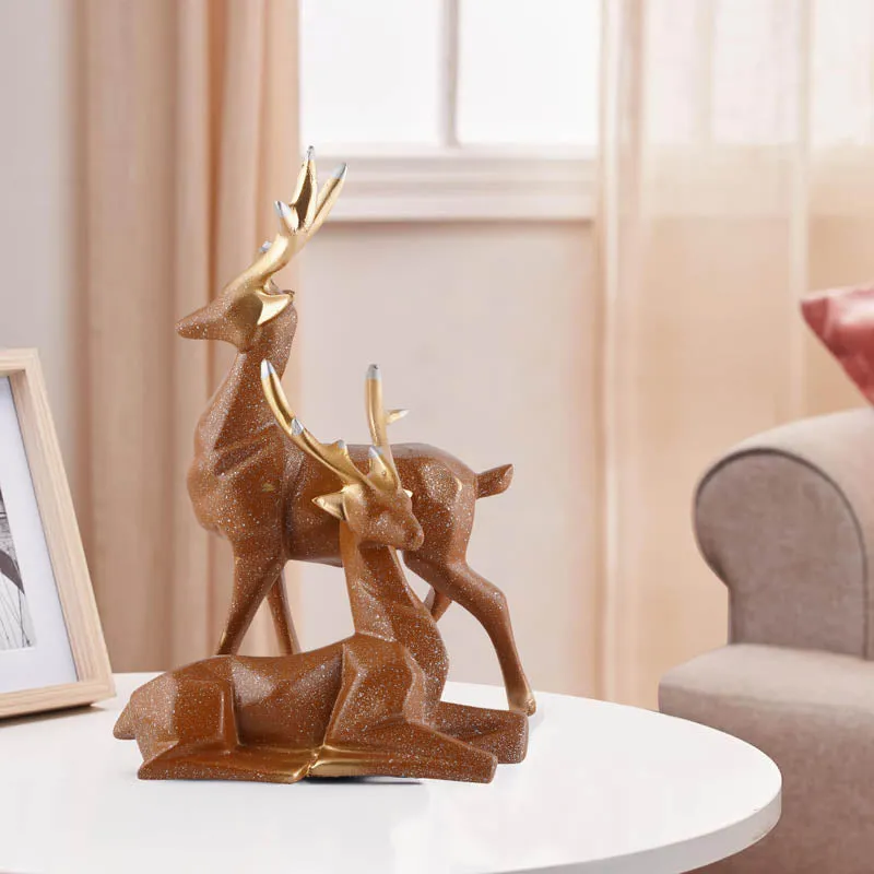 Opulent Stag Painted Polyresin Show Piece (Brown) - Set Of Two media 1