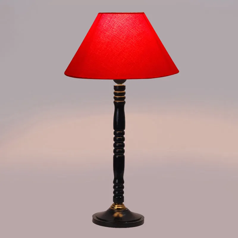 Glow Mesa Table Lamp With Carved Wooden Base - Red,Black media 6