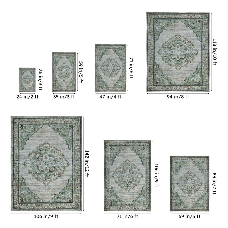 Evina Ethnic Anti Slip Carpet - Beige & Green media 10