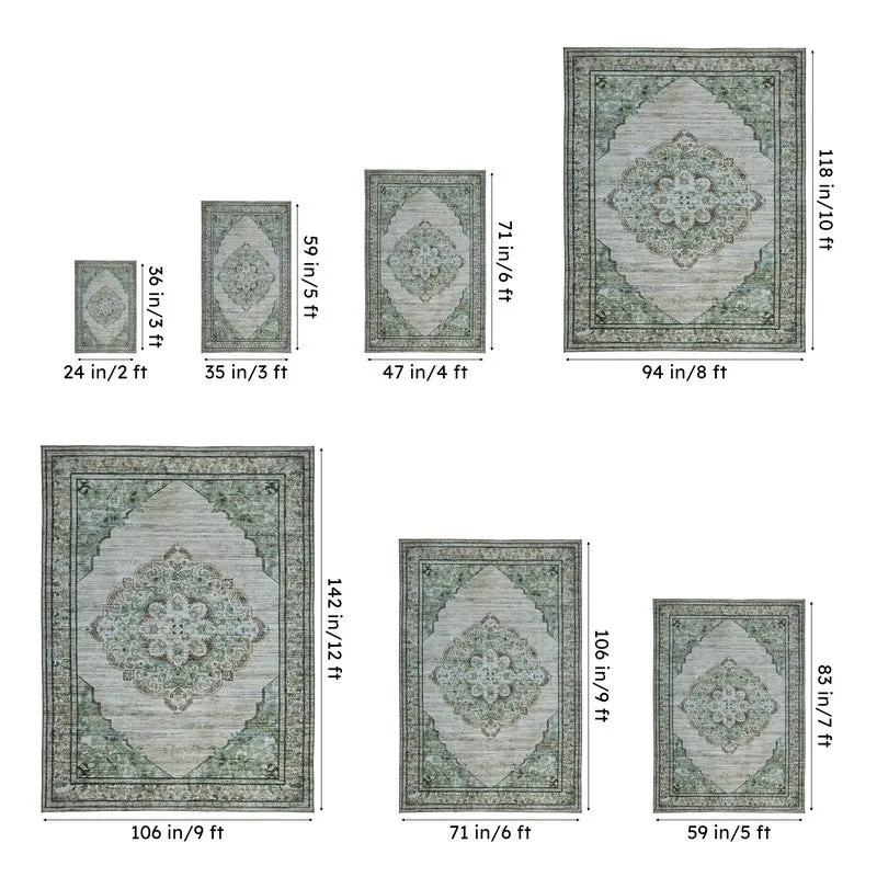 Evina Ethnic Anti Slip Carpet - Beige & Green media 10