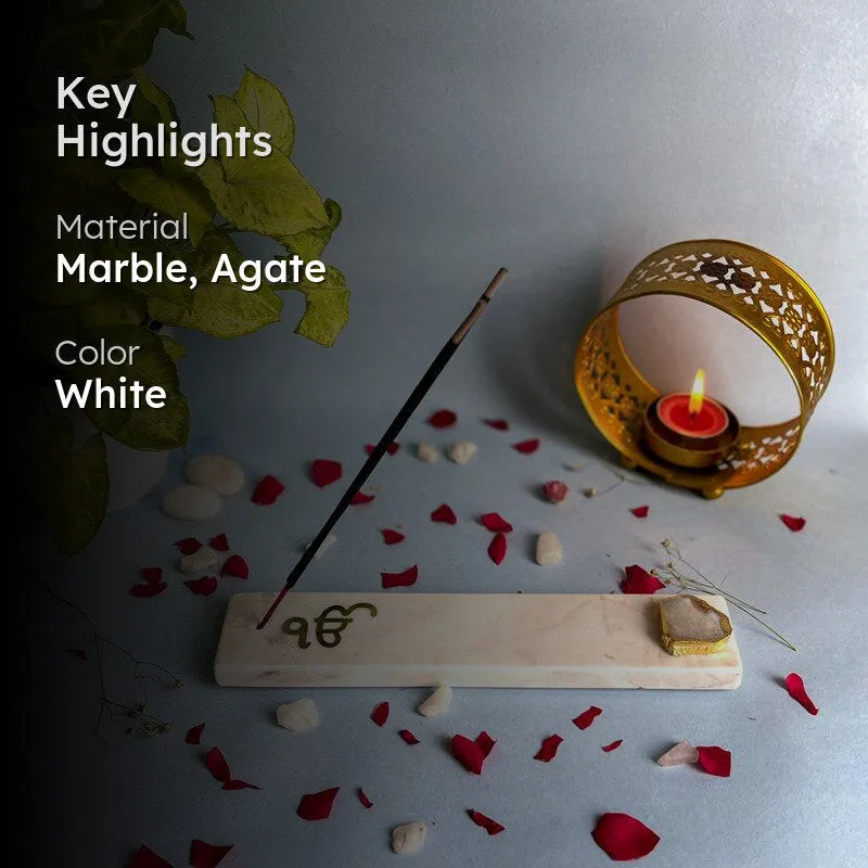 In Onkar Marble Incense Holder With Agate Plating - White media 2