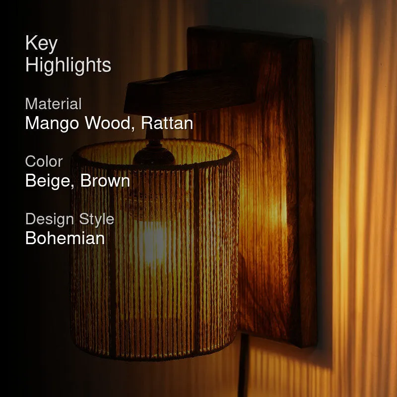 Luma Ray Rattan Wall Lamp With Mango Wood Base media 2