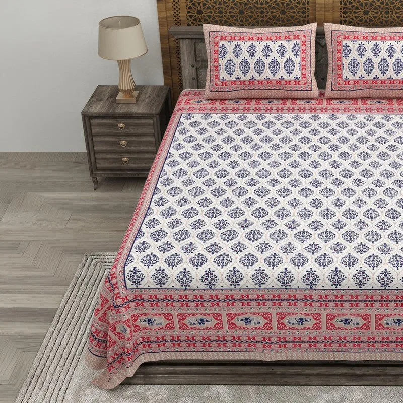 Gardenet Cotton Bedsheet (Blue,Red) - 240 TC media 3