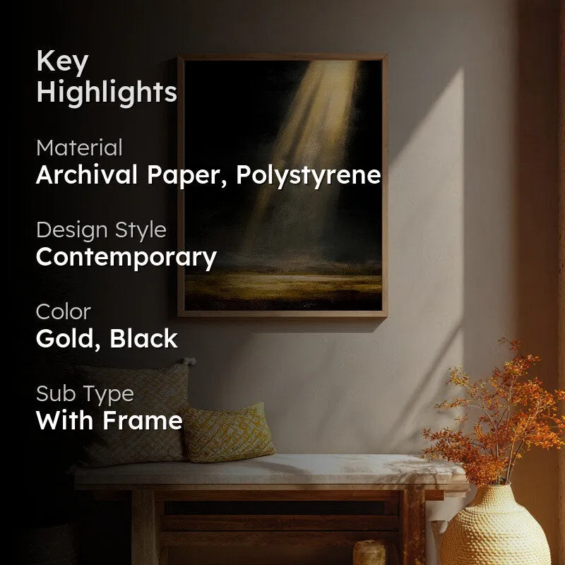 Golden Rays Archival Paper Wall Painting With Brown Frame media 2