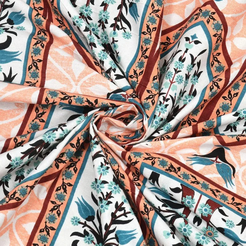 Rangza Cotton Bedsheet (Peach,Green) - 240 TC media 5