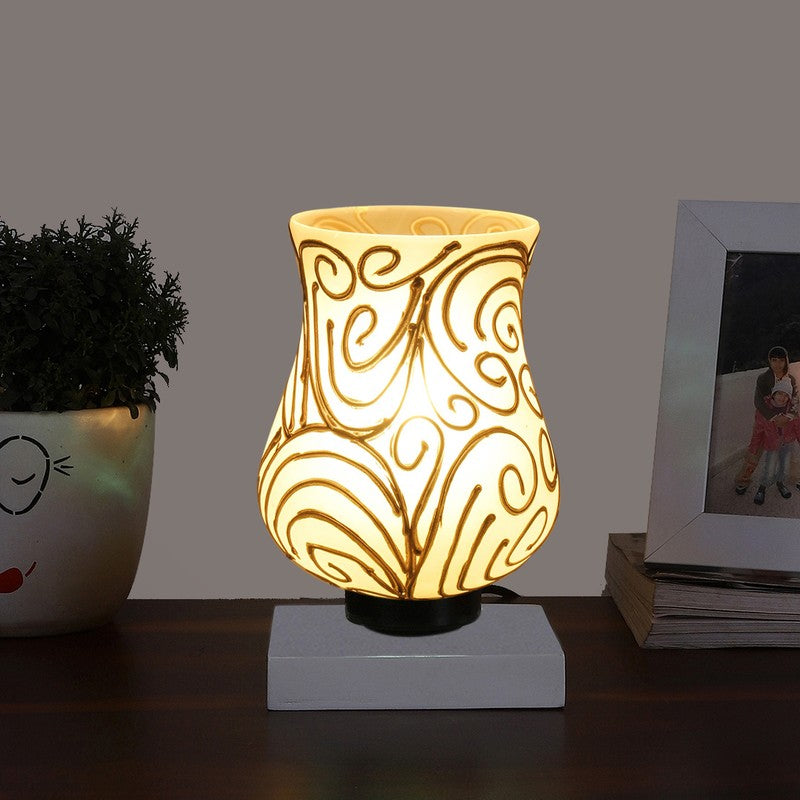 Auralon Mosaic Glass Table Lamp With Wooden Base - White & Gold