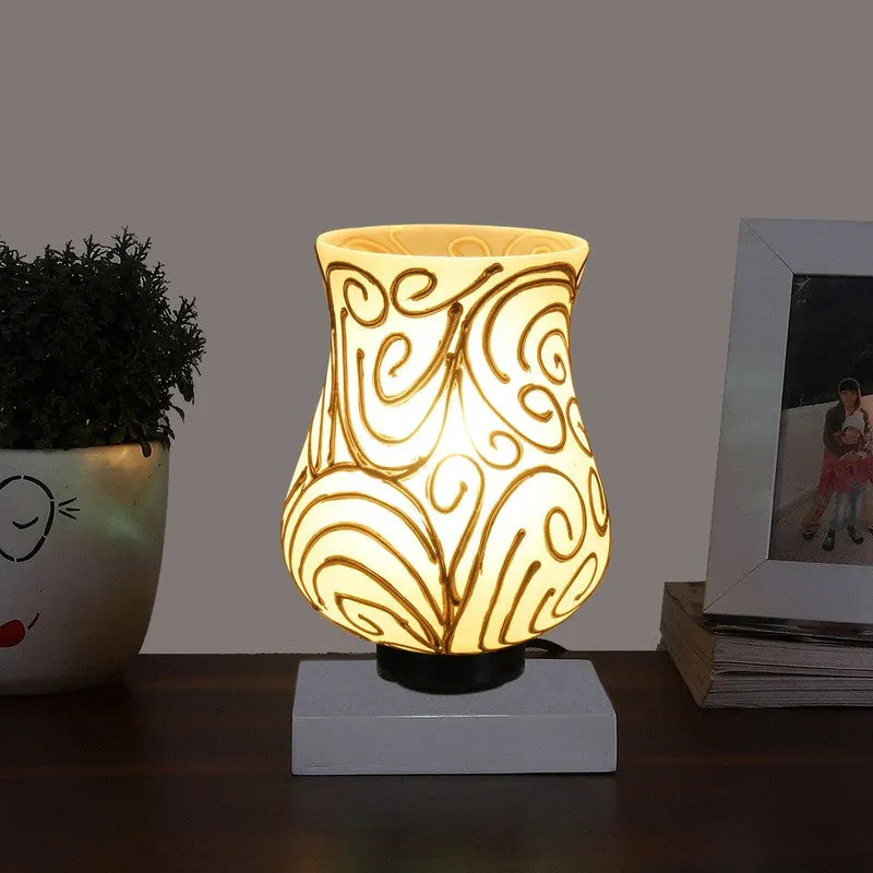 Auralon Mosaic Glass Table Lamp With Wooden Base - White & Gold media 1