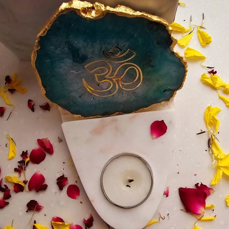 Om Agate & Marble Tealight Candle Holder - Green media 5