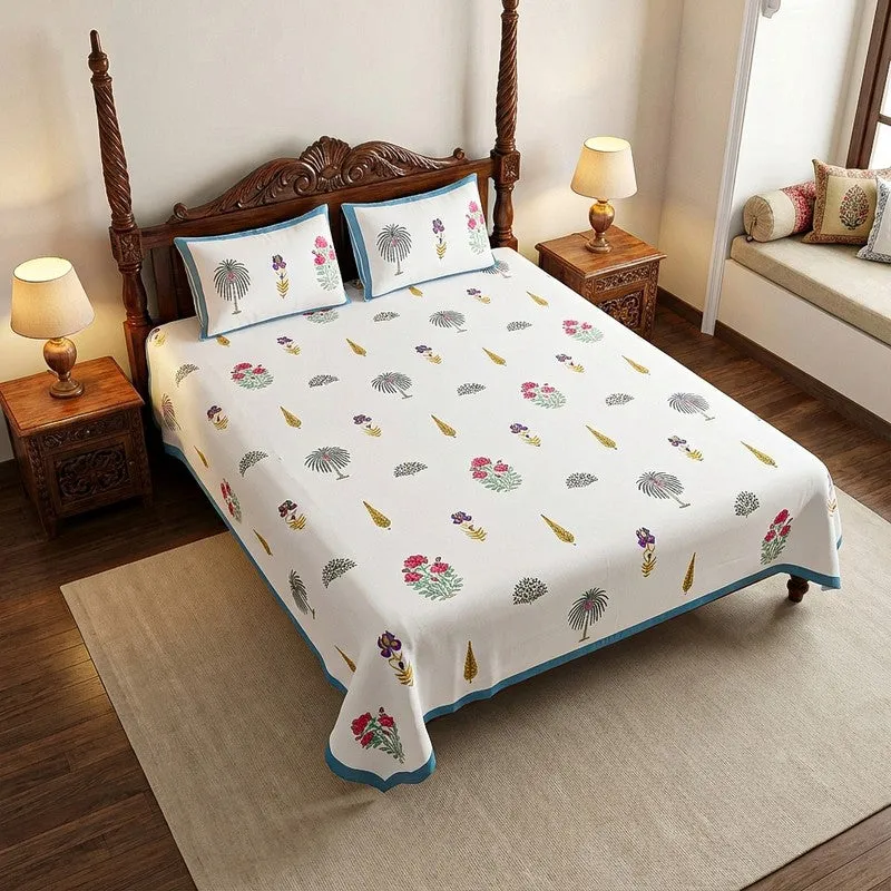 Gulshan Cotton Bedsheet (White, Blue) - 180 TC media 1