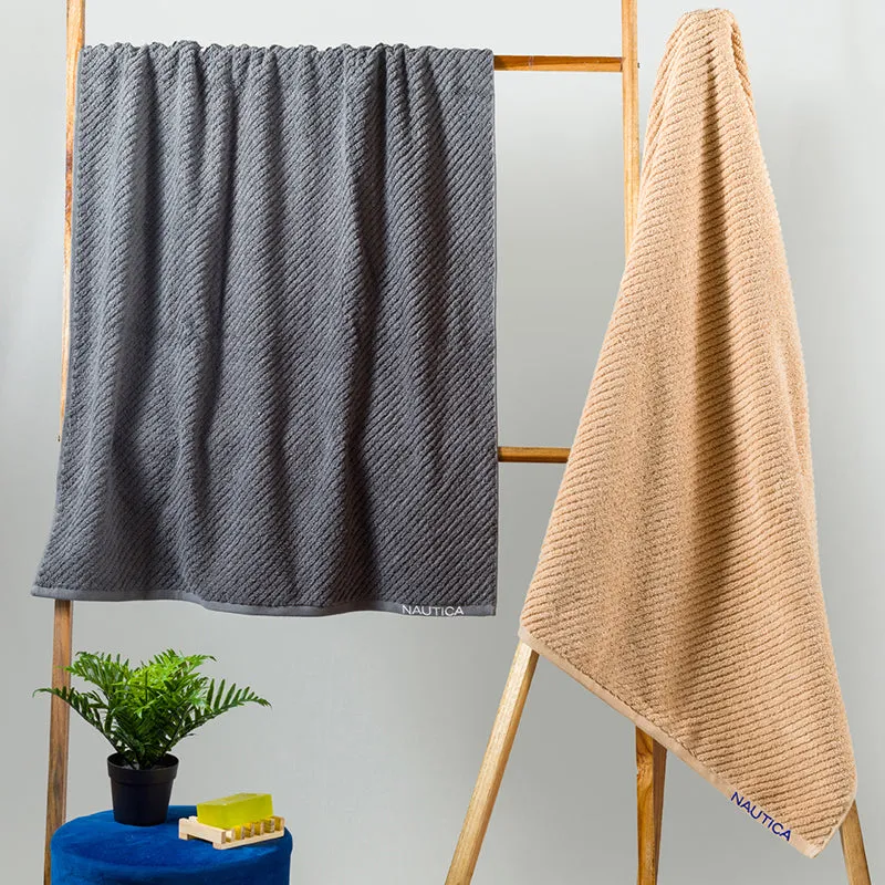 Nautica Riviera Soft Cotton Bath Towel (Dark Grey & Light Tan) - Set Of Two media 1