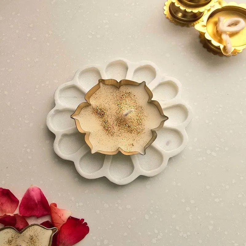 Golden Bloom Candle Holder with Marble Base media 4