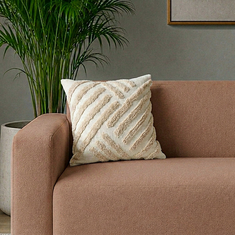 Stripe Knot Tufted Cushion Cover - 18 x 18 Inches