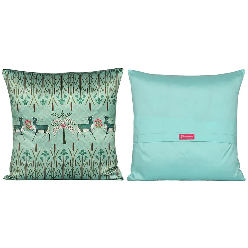 India Circus Symmetric Stag Printed Satin Cushion Cover - Set Of Five media 4