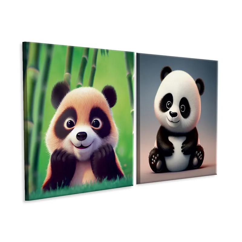 Whimsical Panda Canvas Wall Painting - Set Of Two media 3
