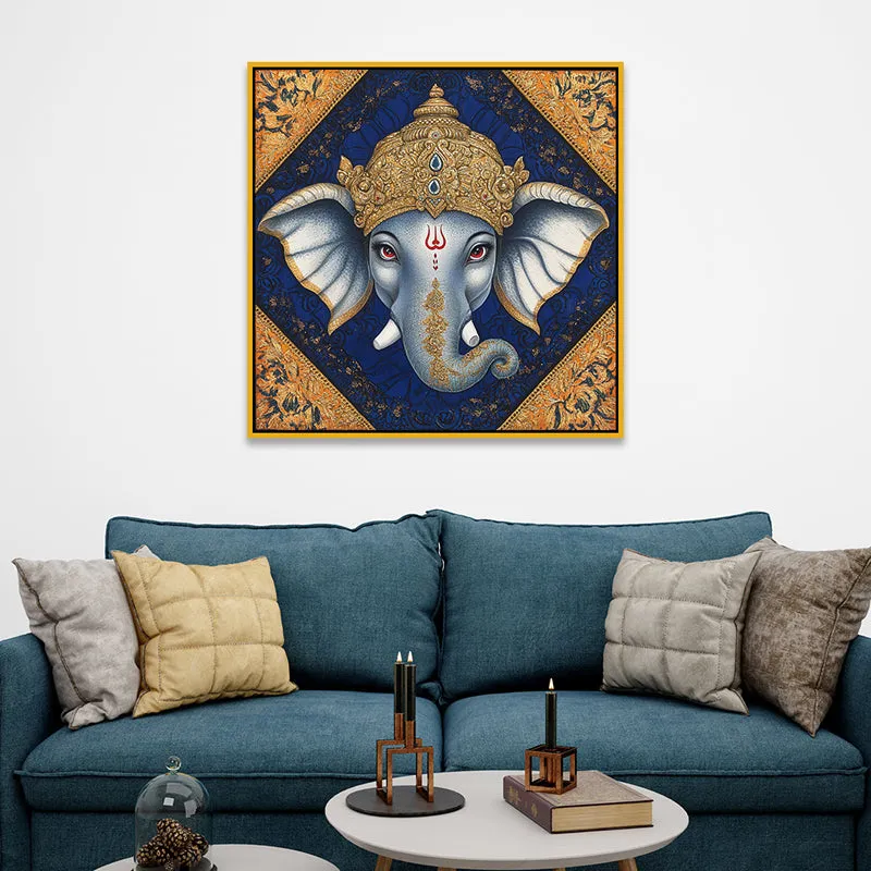 Bleu Ganesha Canvas Wall Art With Frame media 5