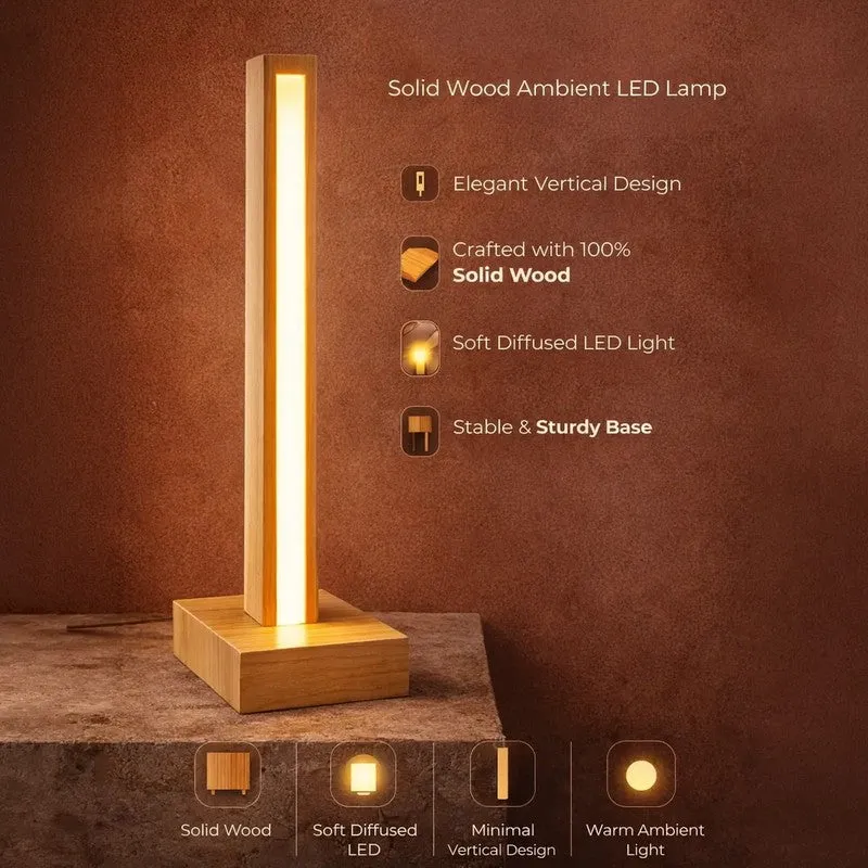 Modern Vertical Pine Wood LED Table Lamp - Brown media 7