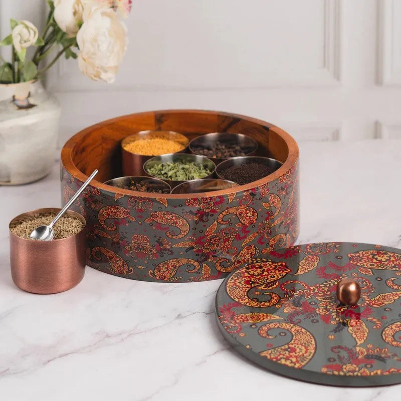 Crafta Mango Wood Round Masala Box - Three Piece Set media 6