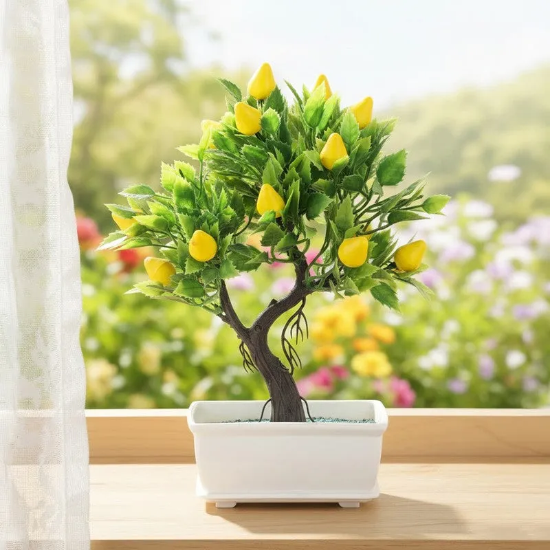 Leafora Lemon Artificial Plant With Plastic Pot(Yellow) - 0.8 Feet media 6