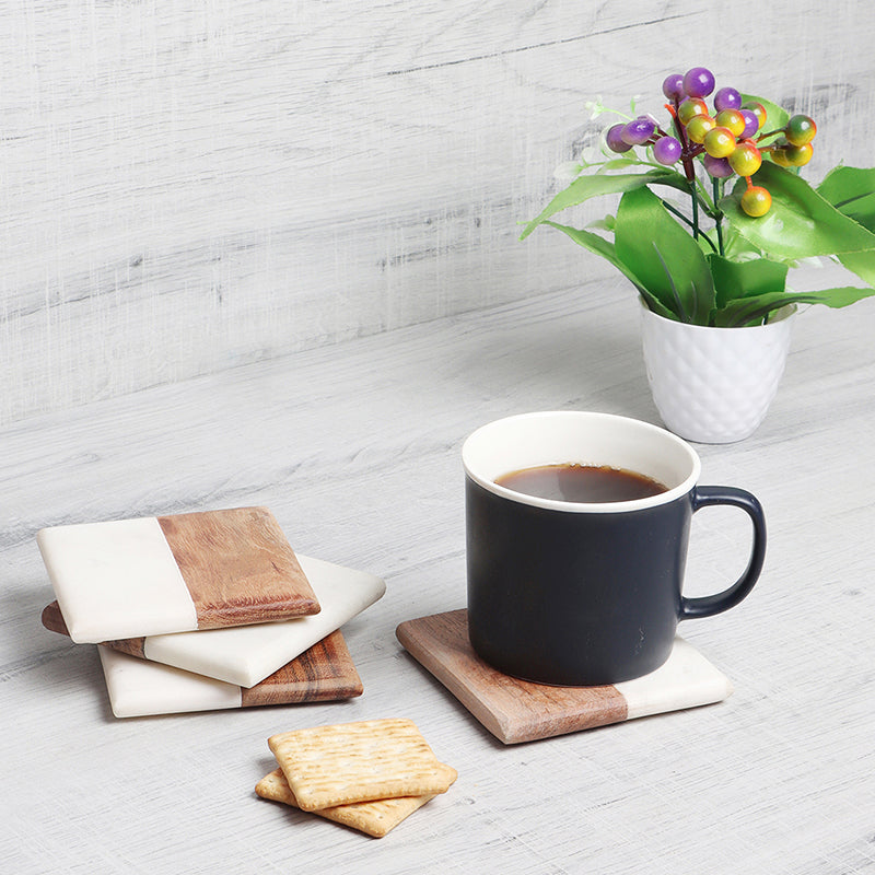 Celestria Square Marble & Wood Coaster - Set Of Four