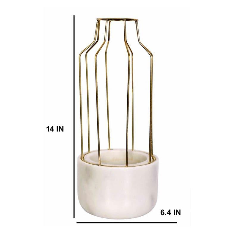 Golden Mesh Eartha Hand Crafted Marble Planter - White media 5