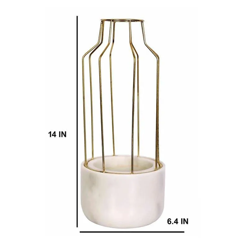 Golden Mesh Eartha Hand Crafted Marble Planter - White media 5