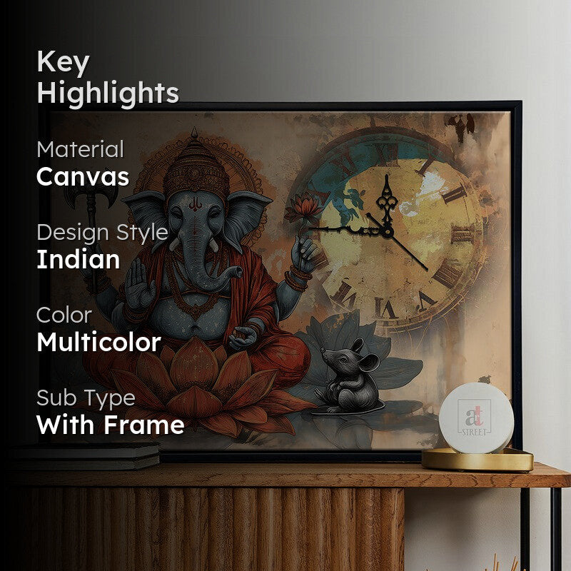 Bliss Ganesha Wall Art With Clock media 2