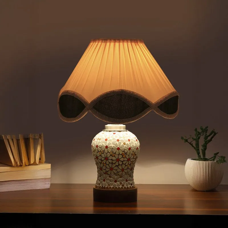 Harmyra Arc Pleated Wooden Table Lamp - Multicolor media 1