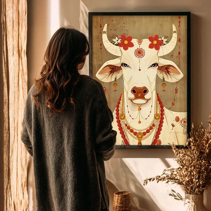 Sacred Cow Folk Art Canvas Wall Painting With Black Frame media 7