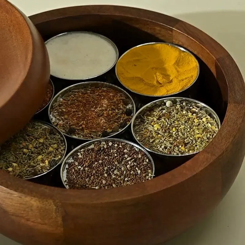 Rasrang Handcrafted Mango Wood Masala Box media 5