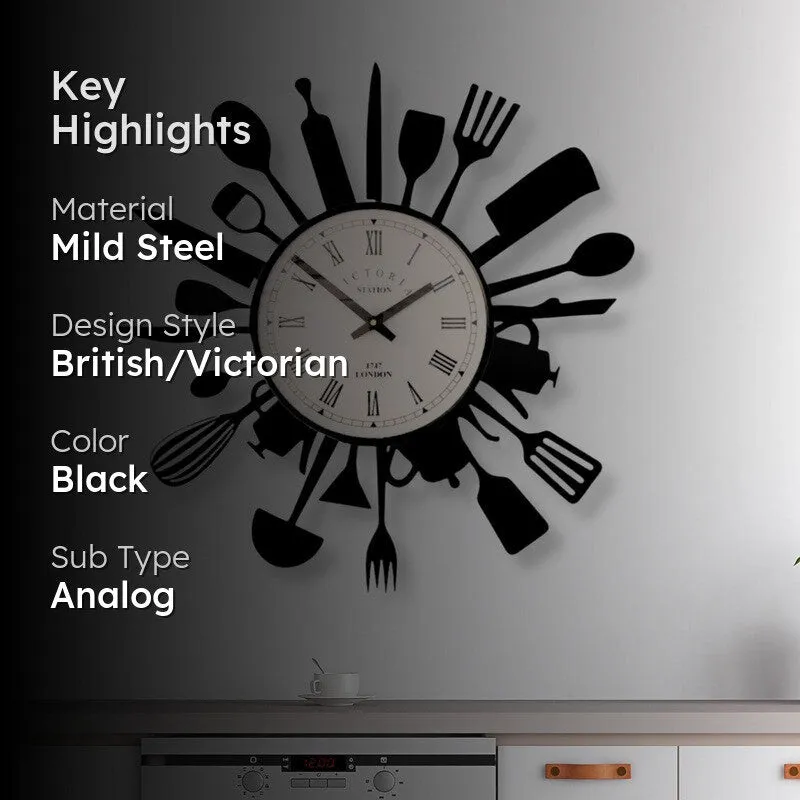 Culinora Steel Analog Wall Clock - Black media 2