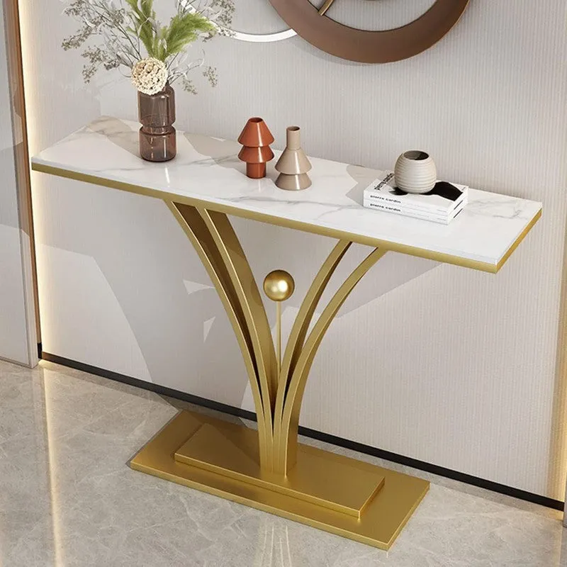 Modern Metal Console Table with Marble Base - Small media 1
