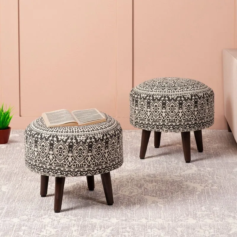 Solace Canvas Cotton Ottomans (Black) - Set Of Two media 1
