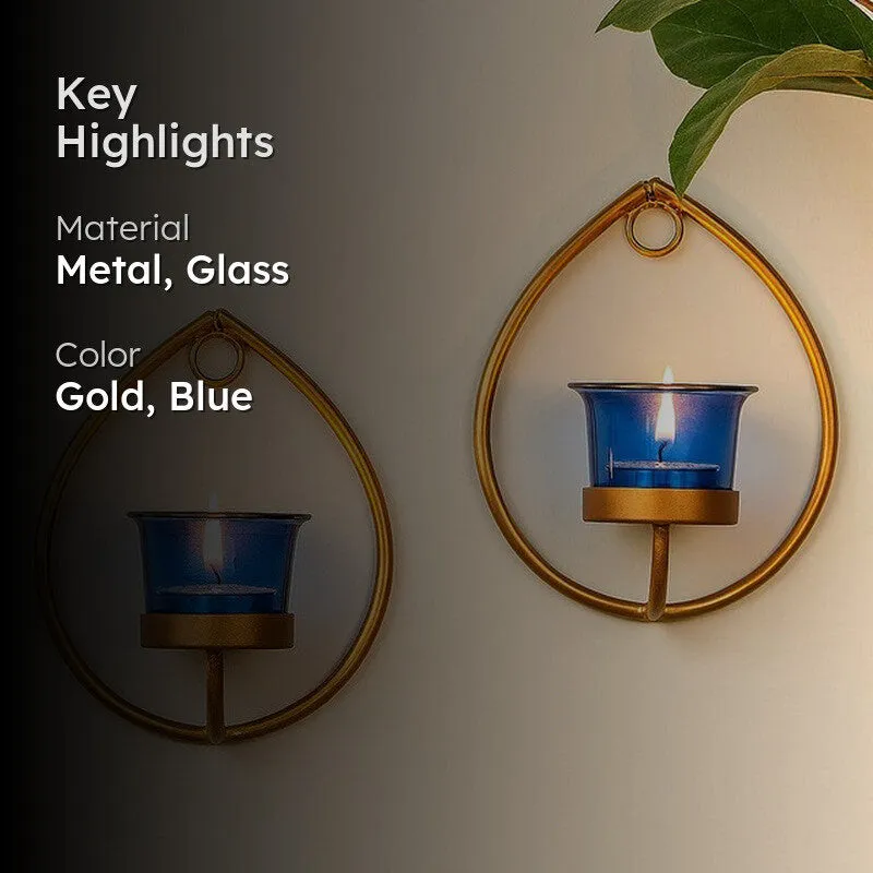 Gold Drip Sconce Candle Holder (Blue) - Set Of Two media 2