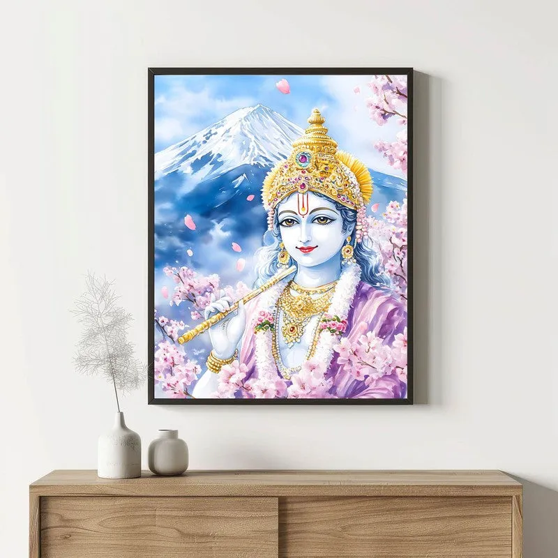 Govardhana Giridhari Spiritual Archival Paper Wall Painting With Frame - Black media 1