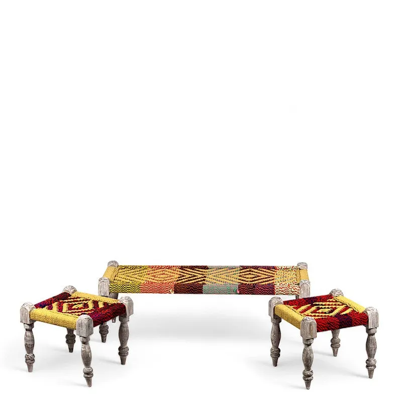 Cavon Sheesham Wooden Bench with Stools (Multicolor) - Three Piece Set media 4