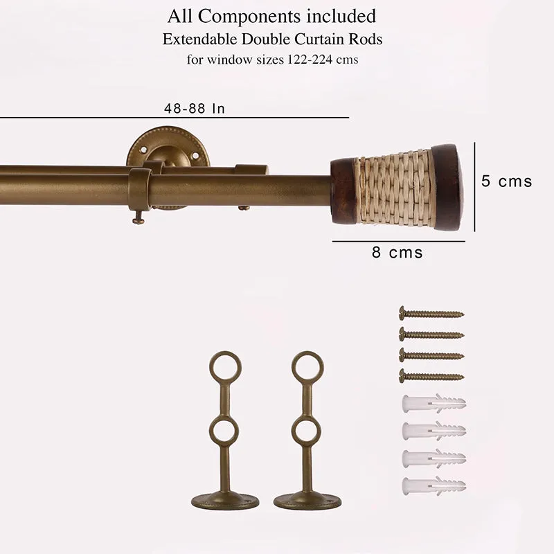 Venetian Weave Duo Extendable 1" Double Curtain Rod With Round Finial & Brackets media 5
