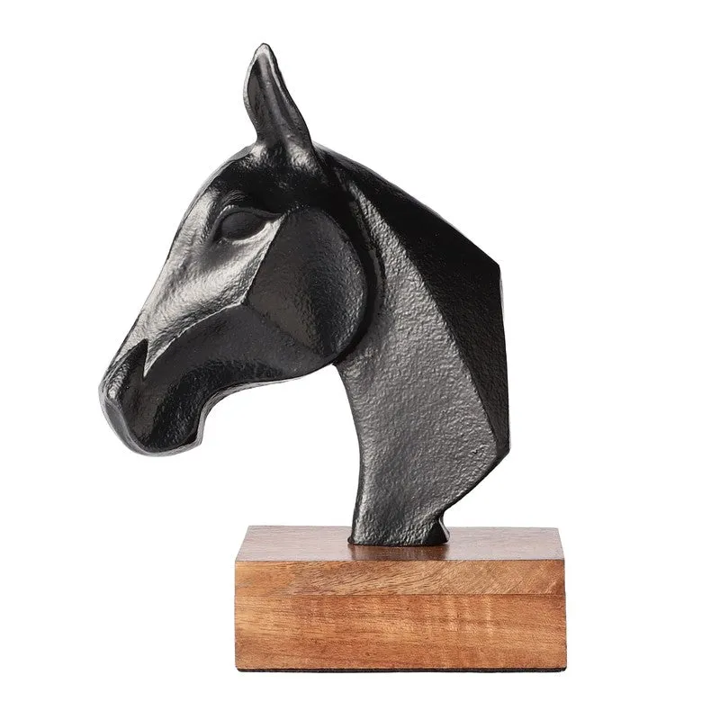 Noir Stallion Horse Head Aluminium Showpiece - Black media 3