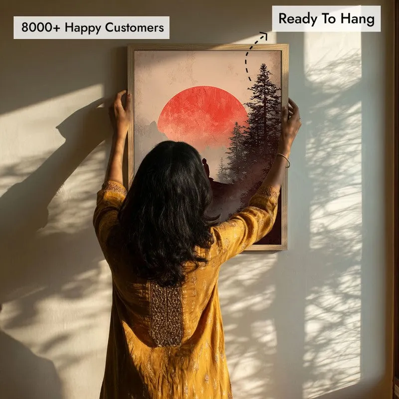 Crimson Sun II Over Silent Peaks Archival Paper Wall Painting With Brown Frame media 6