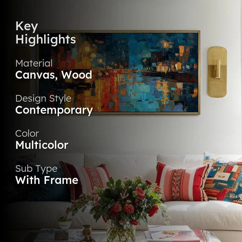 Neon Reflections Canvas Wall Painting With Frame media 2