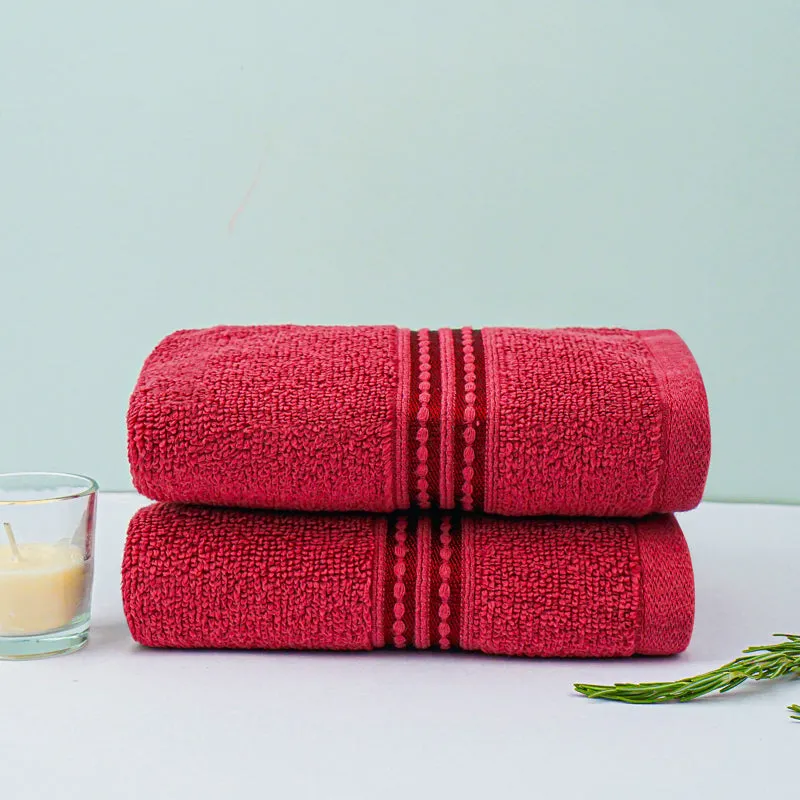 Micro Cotton LuxeDry Solid Hand Towel (Red) - Set Of Two media 1