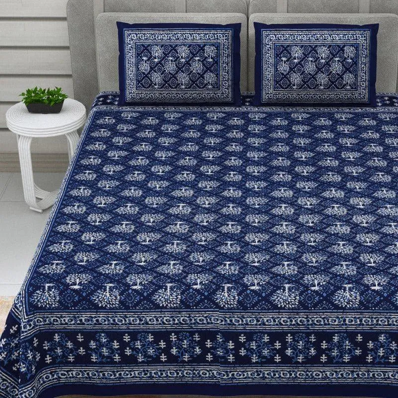 Arushi Printed Cotton Bedsheet (Blue) - 140 TC media 3
