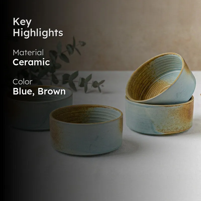 Whimsi Ceramic Soup Bowls (280 mL Each,Blue,Brown) - Set Of Four media 2