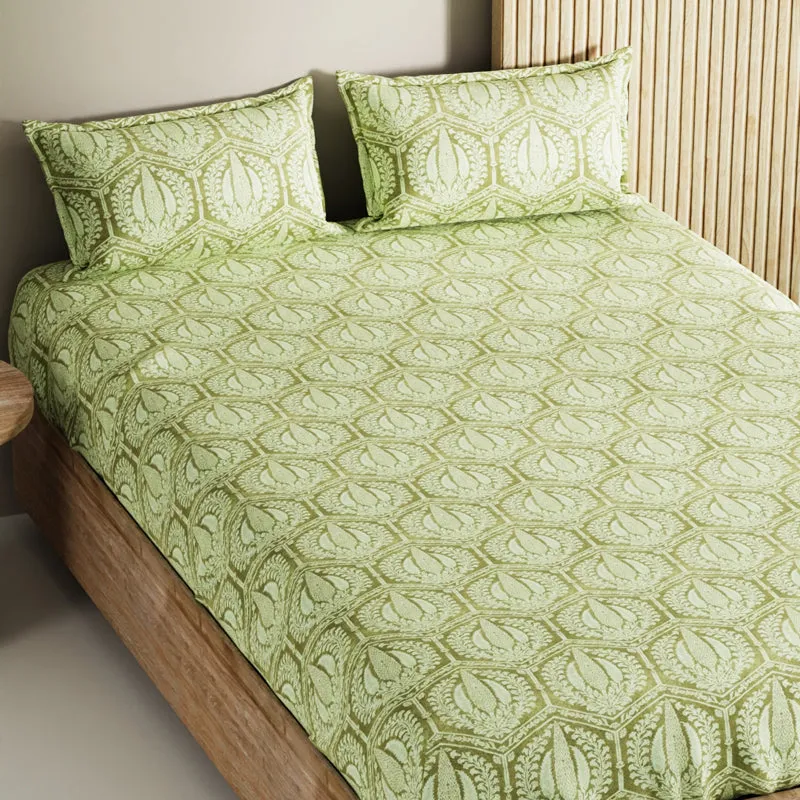 Palladium Cotton Bedsheet (Soft Green) - 144 TC media 4