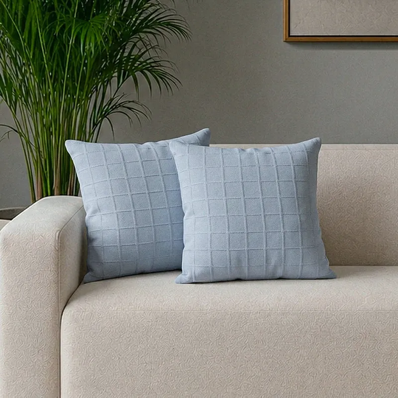 Sicily Light Solid Cotton Cushion Cover (Pale Blue) - Set Of Two media 1