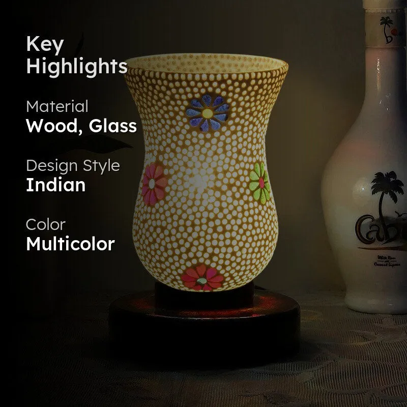 Glazora Mosaic Glass Table Lamp With Wooden Base - Multicolor media 2