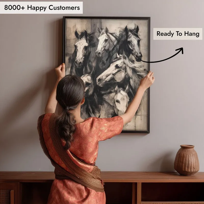Noble Horses Wall Painting With Black Frame media 8