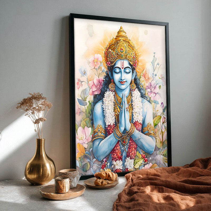 Srirama Jayam Spiritual Archival Paper Wall Painting With Frame - Black media 4